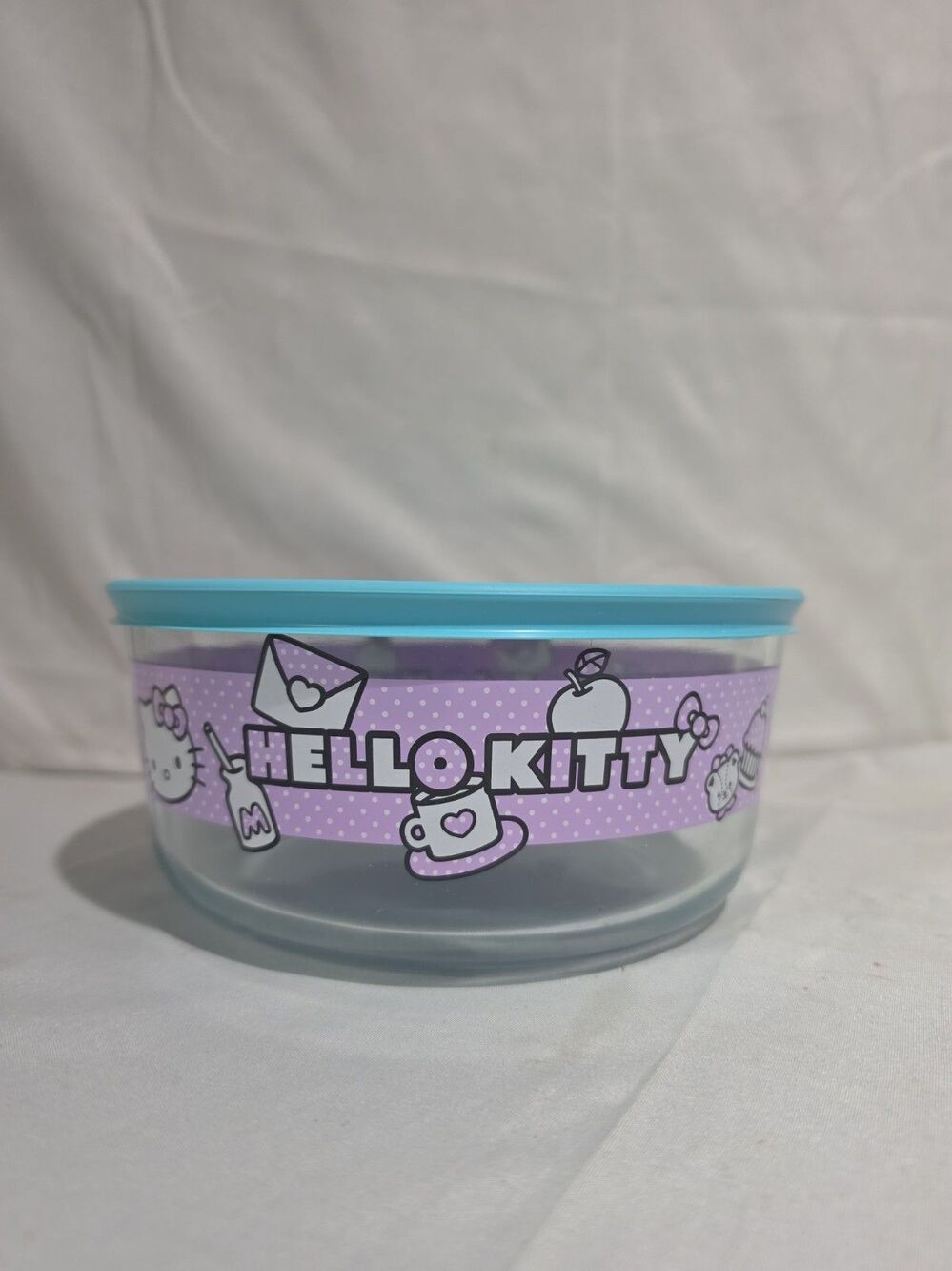 SANRIO HELLO KITTY KITCHEN PYREX GLASS FOOD STORAGE CONTAINER WITH LID Blue